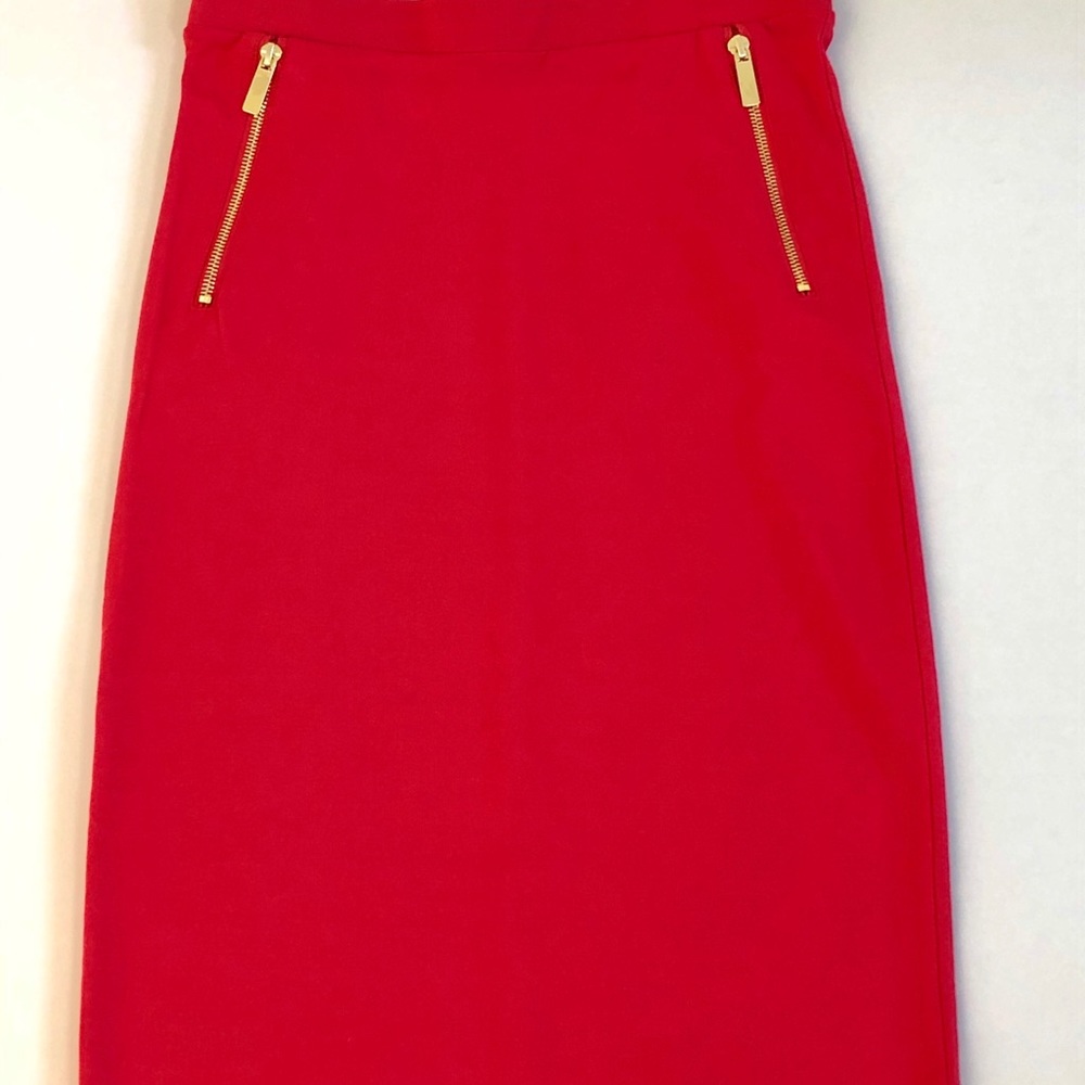 Red  midi Skirt with gold zippers